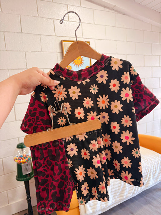 BLACK FLORAL + LEOPARD COLORBLOCK SET