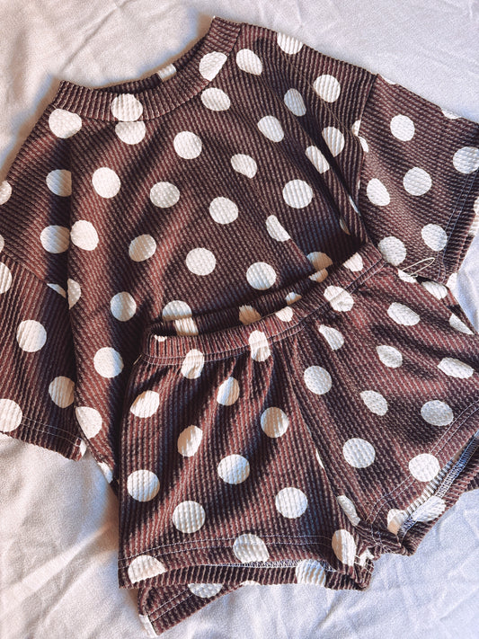 BLACK URBAN RIBBED POLKA DOT BOXY + SHORTS SET