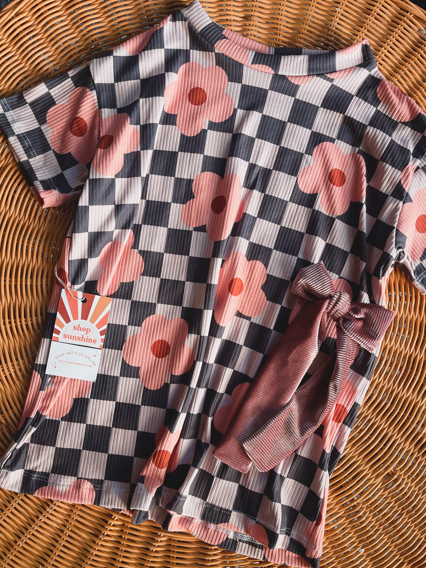 BLACK CHECKER FLORAL T-SHIRT DRESS