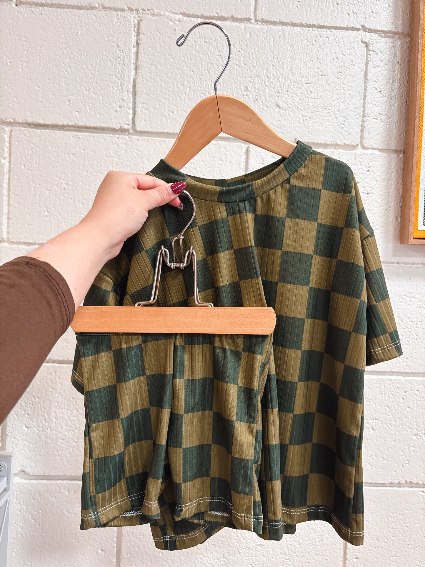 OLIVE CHECKER BOXY + BIKER SET