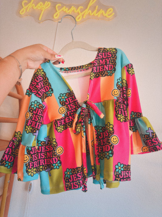 JESUS IS MY FRIEND RUFFLE CARDIGAN