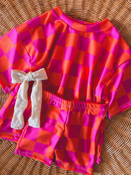 HOT PINK + ORANGE CHECKER BOXY + BIKER SET