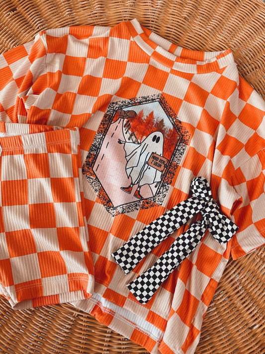 ORANGE CHECKER SALEM BOXY + BIKER SET
